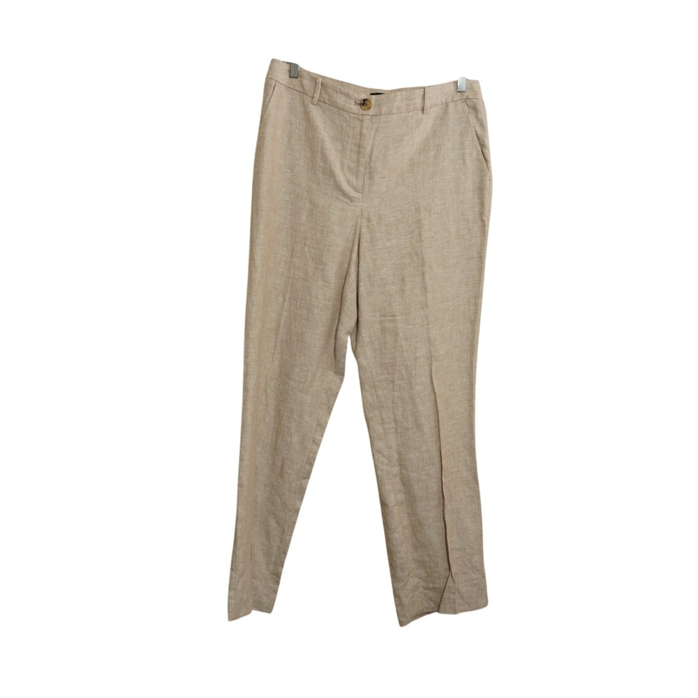 Talbots Size 10 Pants 100% Linen Beige Cream Trousers Coastal Casual Minimalist‎